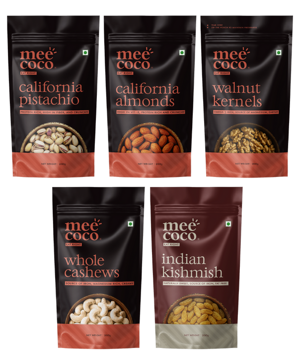 Combo 1: Almonds, Cashews, Pistachios, Walnuts, Green Raisins (Panchratan Mix)