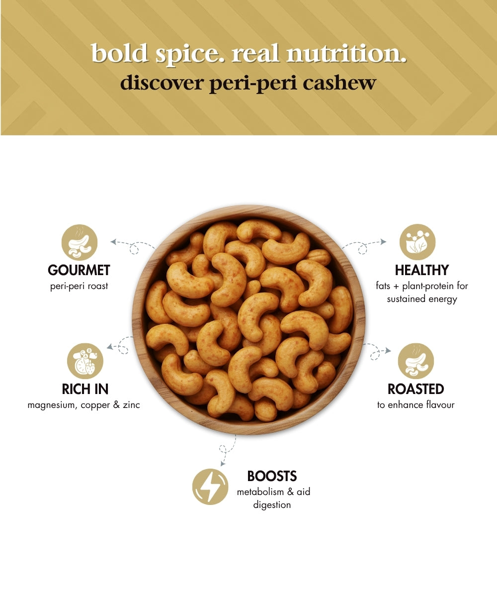 Spiced Cashews Combo: Peri peri cashews, Pudina cashews, Black Pepper cashews (200gm x 3)