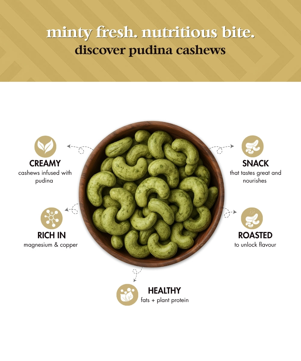 Spiced Cashews Combo: Peri peri cashews, Pudina cashews, Black Pepper cashews (200gm x 3)