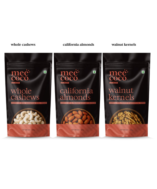 Combo of 3: Almonds + Cashews + Walnuts (200gm x 3)