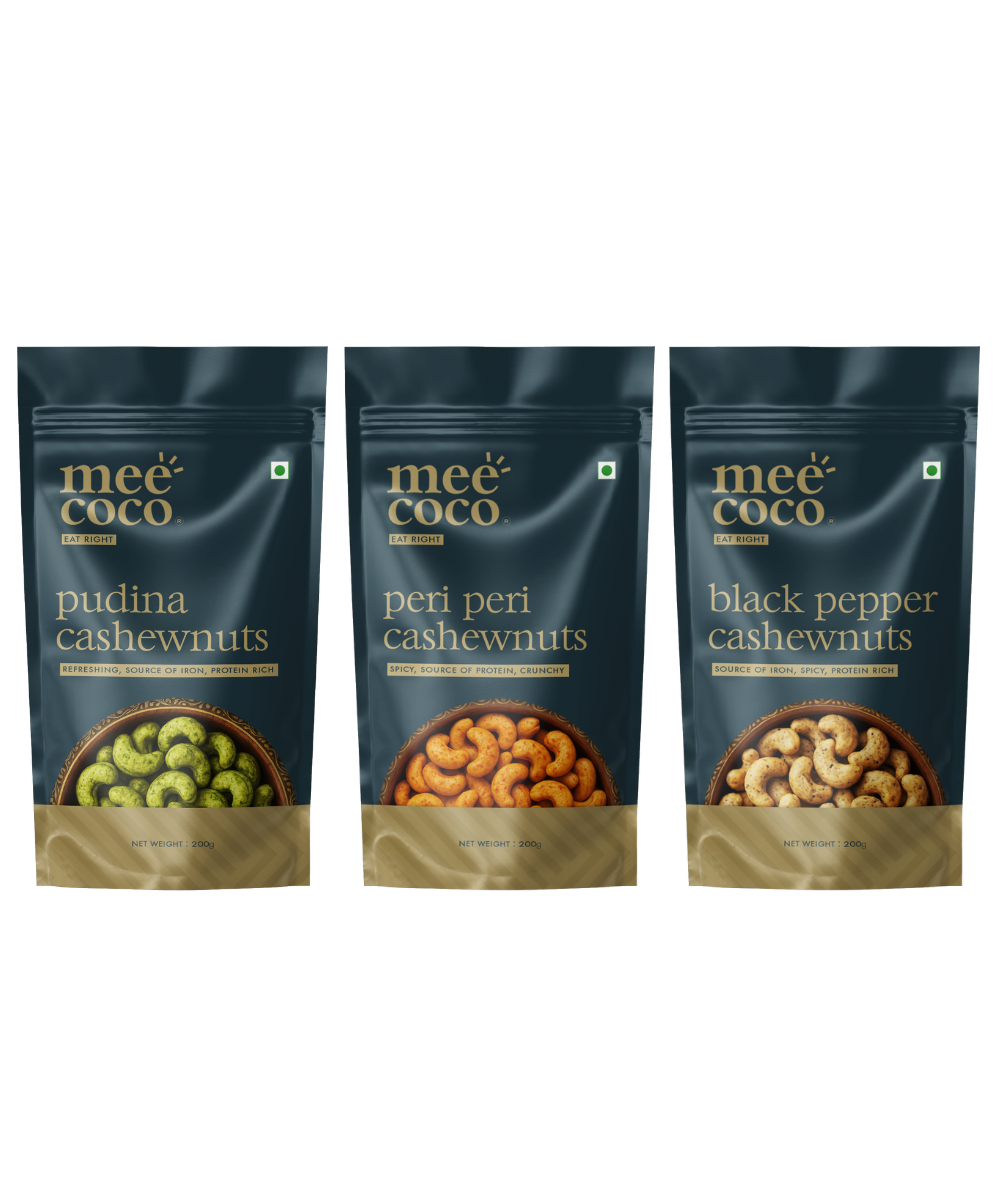 Spiced Cashews Combo: Peri peri cashews, Pudina cashews, Black Pepper cashews